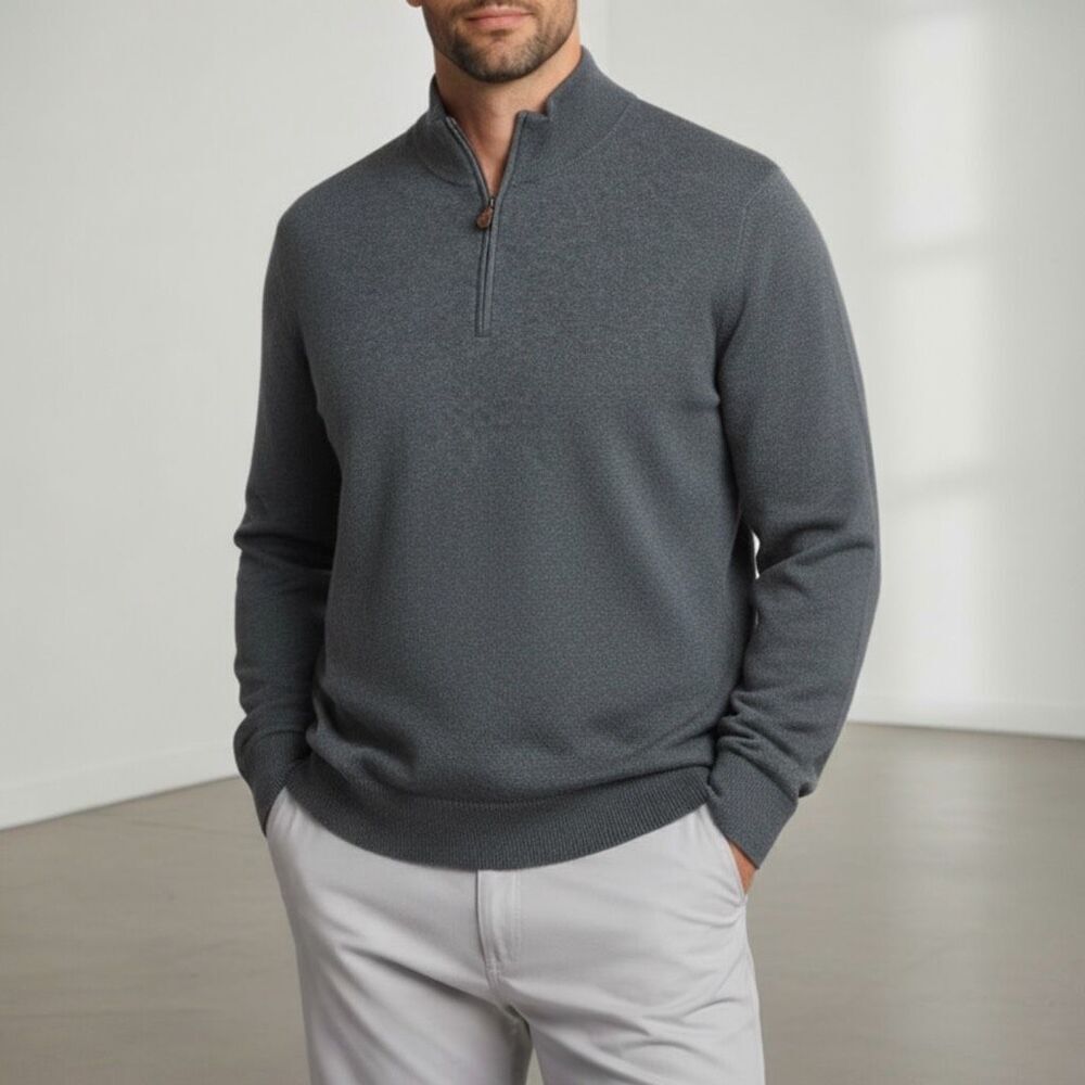 Brooks Brothers Men’s XL Gray Quarter Zip Cotton Cashmere Sweater Pullover